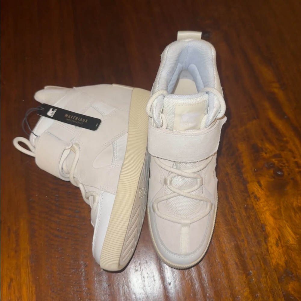 Cream High-Top Sneakers with Textured Fabric